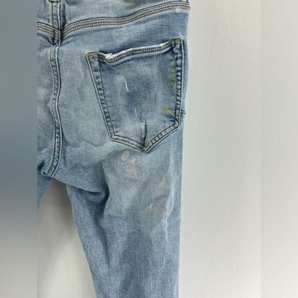 Purple Ripped Distressed Paint Spatter Skinny Jeans- Size 33" x 32" - Picture 6 of 16